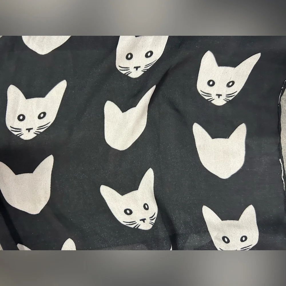 Cat scarf white black spooky Halloween cats kitty office work pets goth rescue - Picture 2 of 6